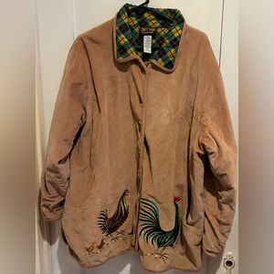 Bob Mackie Embroidered Chickens Multicolor Plaid Jacket